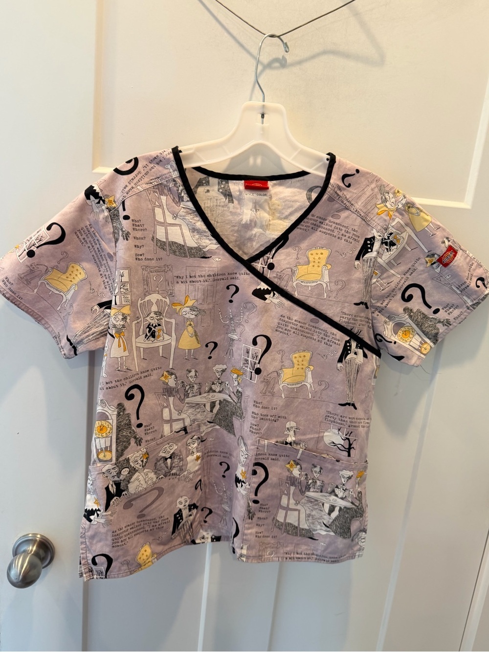 Dickies Scrub Top Medium Mystery Question Mark Print Nurse Medical Uniform